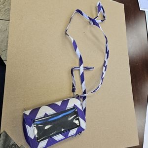 Purple and White Zig Zag Print Crossbody/Wristlet ID Card Holder